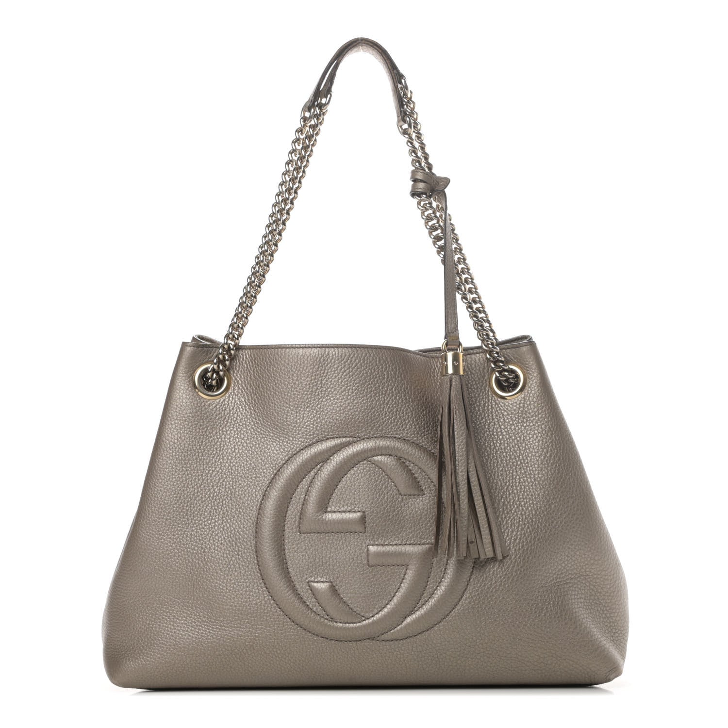 Gucci Metallic Pebbled Calfskin Medium Soho Chain Shoulder Bag Golden Beige 1 of 5