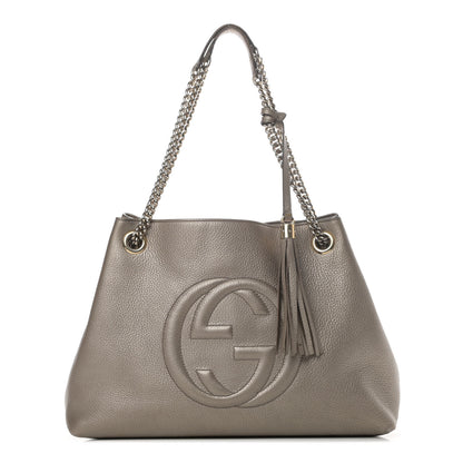 Gucci Metallic Pebbled Calfskin Medium Soho Chain Shoulder Bag Golden Beige 1 of 5