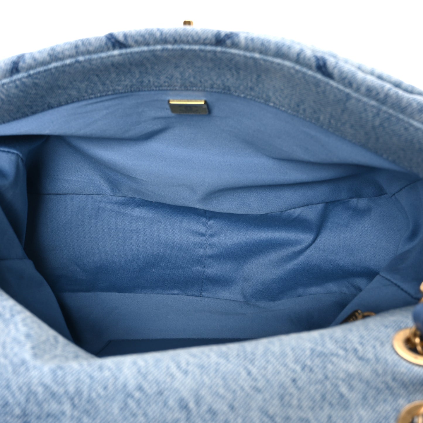 Washed Denim Quilted Large Flap Bag Blue