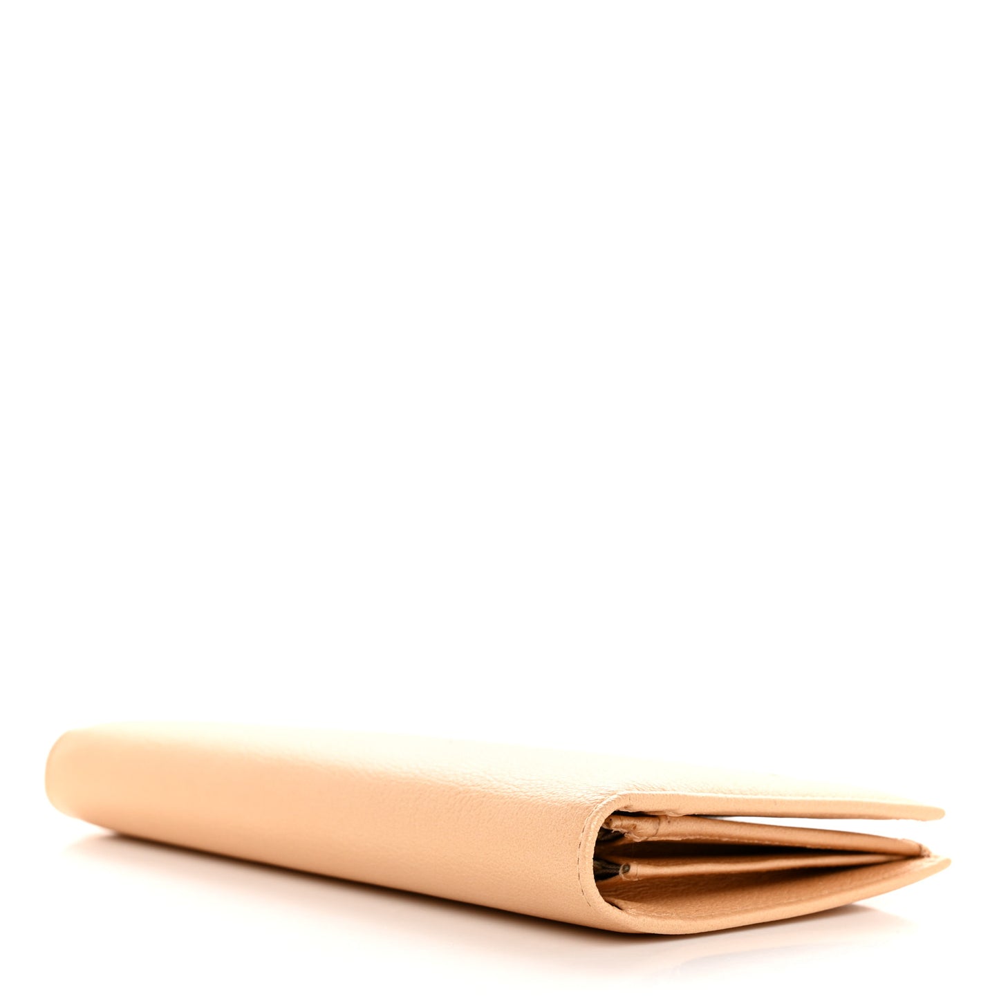 Metallic Goatskin Camellia Yen Wallet Beige