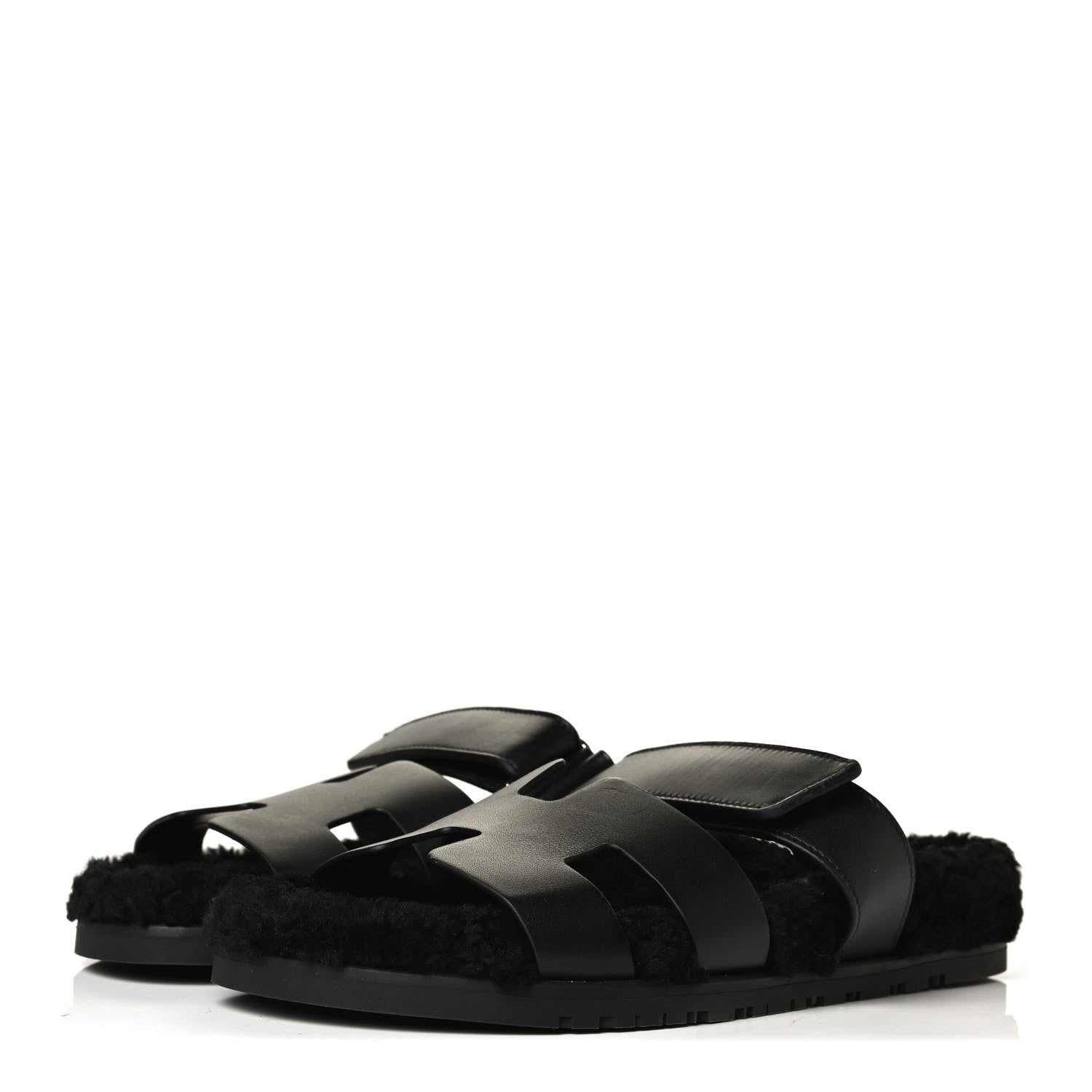 Hermes Calfskin Woolskin Womens Chypre Sandals 40 Black 3 of 8