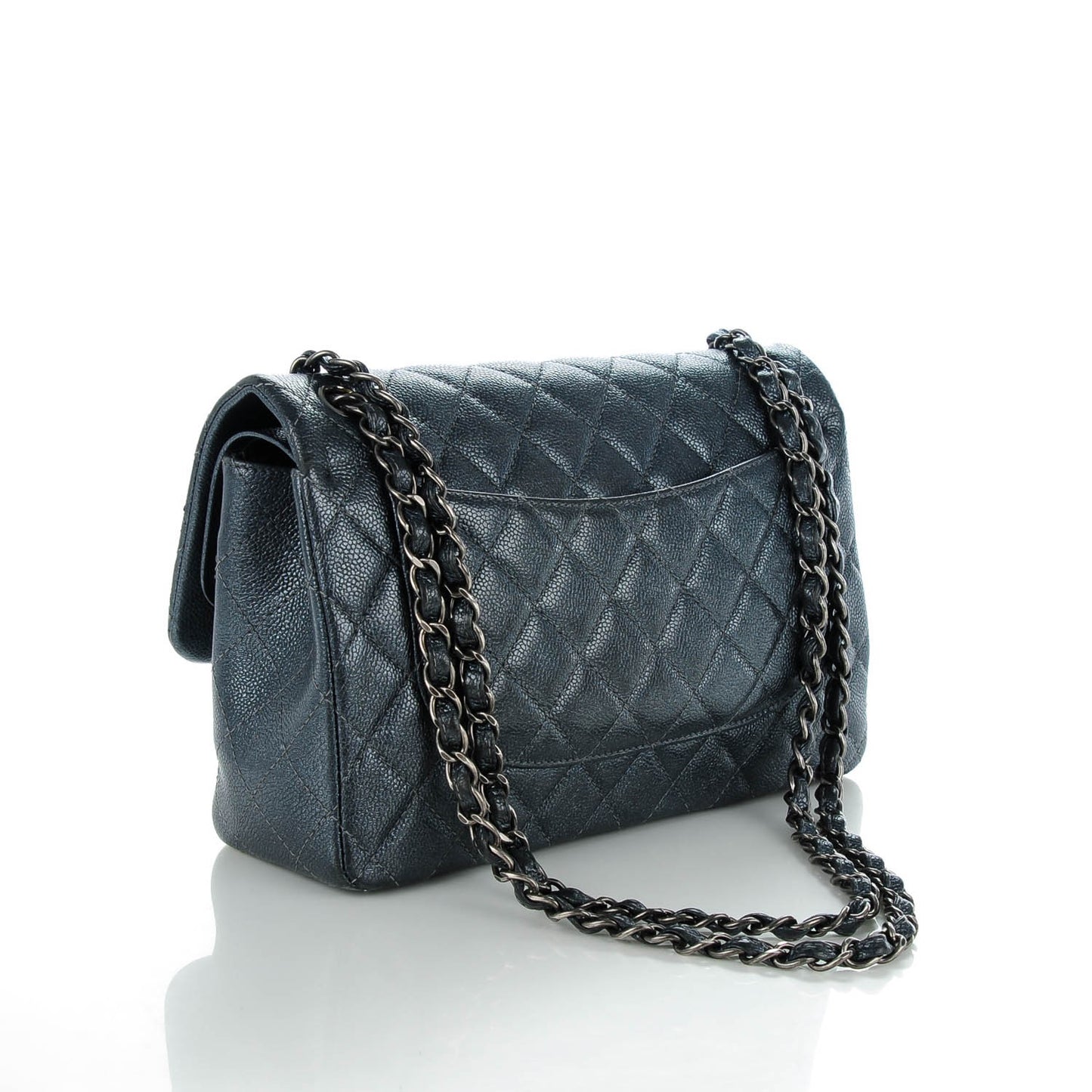 Metallic Caviar Quilted Jumbo Double Flap Dark Grey