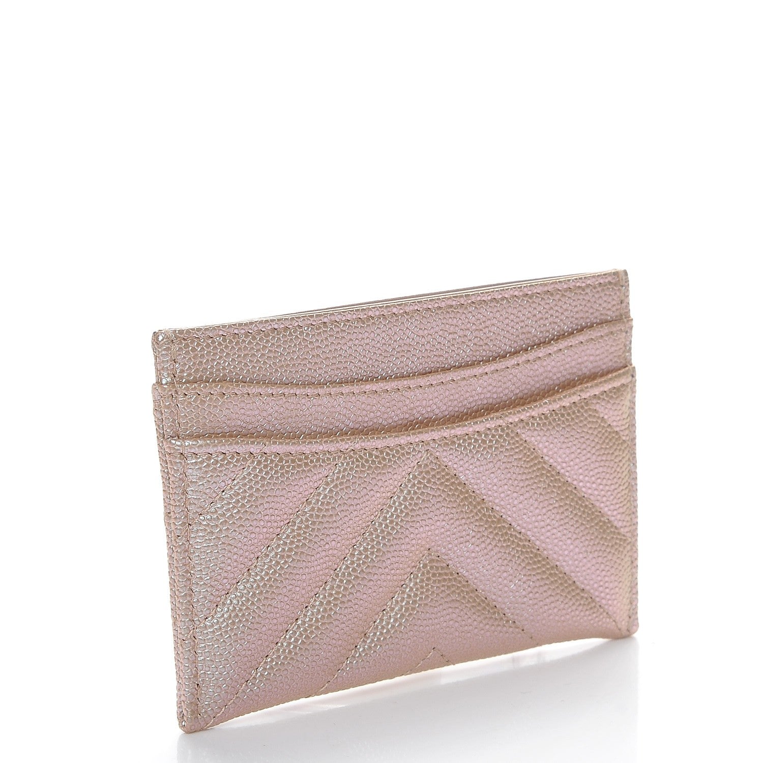 Chanel Metallic Caviar Chevron Quilted Card Holder Light Gold 3 of 9