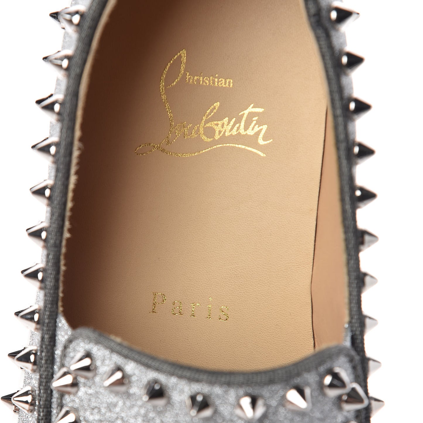 Calfskin Glitter Spikes Womens Pik Boat Sneakers 38.5 Silver