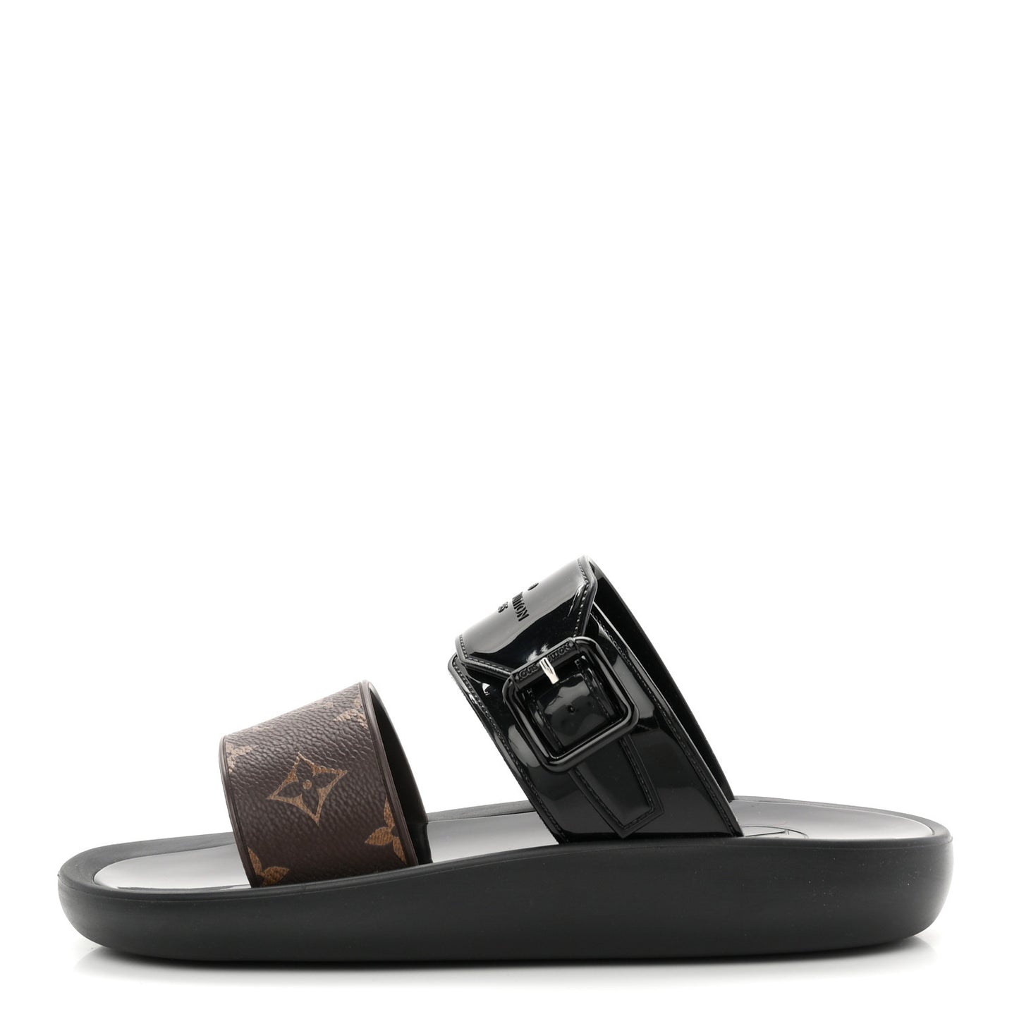 Monogram Sunbath Flat Mule Sandals 38 Black
