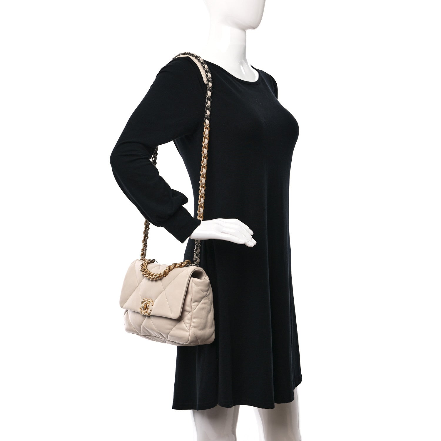 Chanel Lambskin Quilted Medium Chanel 19 Flap Beige 2 of 9