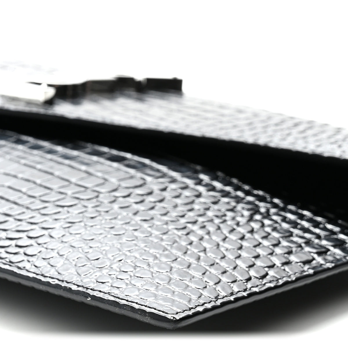 Calfskin Crocodile Embossed Uptown Monogram Clutch Black
