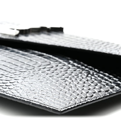 Saint Laurent Calfskin Crocodile Embossed Uptown Monogram Clutch Black 9 of 9