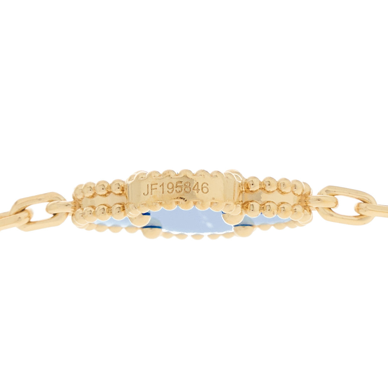 18K Yellow Gold Blue Agate 10 Motifs Vintage Alhambra Necklace
