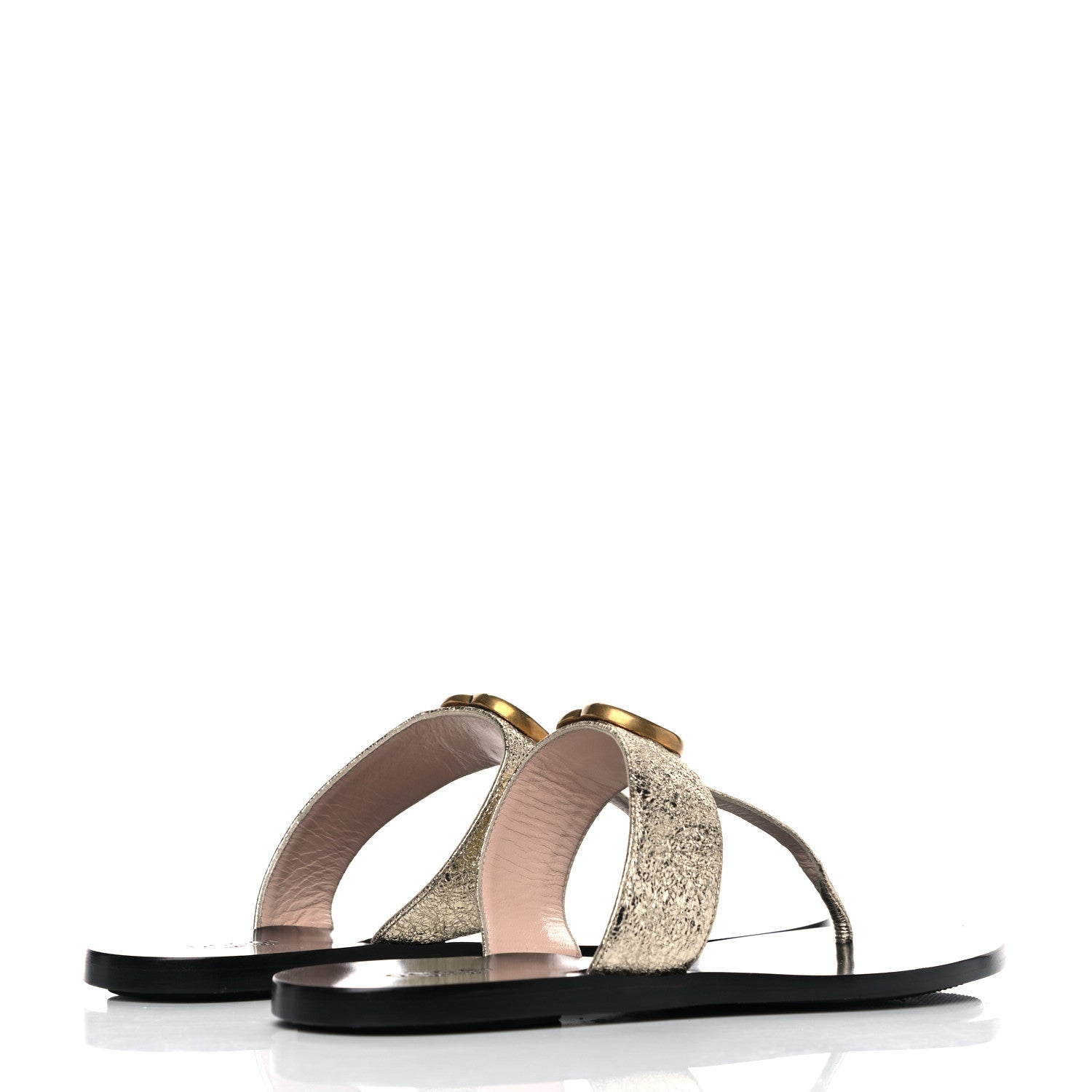 Gucci Nappa Silk Galassia GG Marmont Thong Flat Sandals 37 Platino 4 of 11