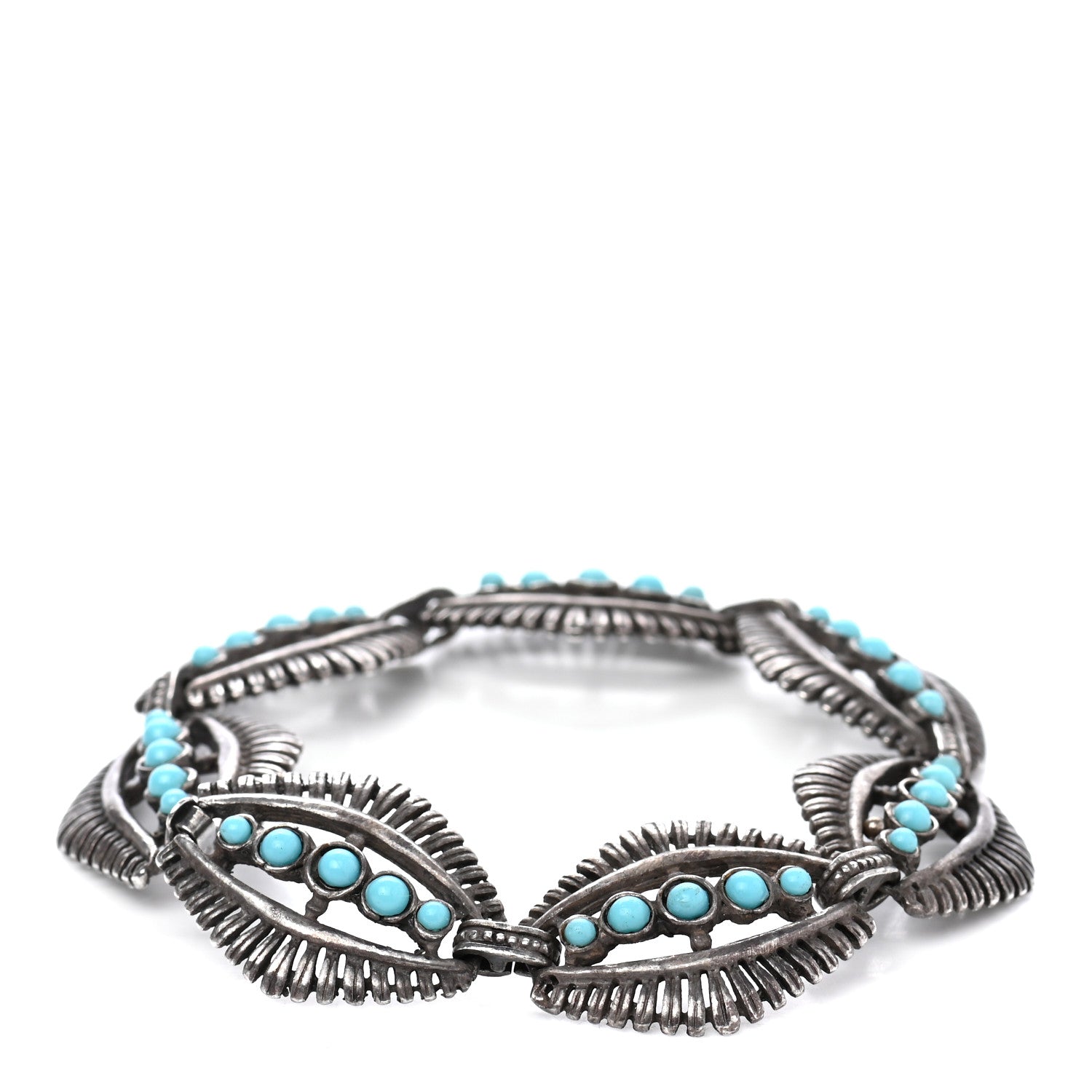 Saint Laurent Metallic Turquoise Navajo Bracelet Silver 1 of 5
