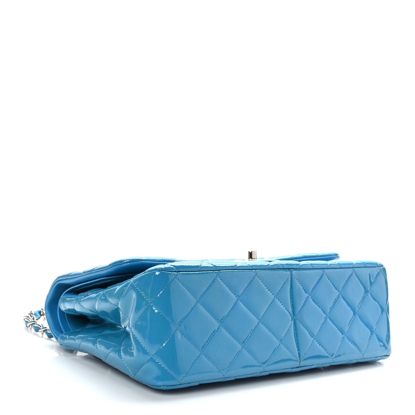 Patent Calfskin Quilted Jumbo Double Flap Turquoise