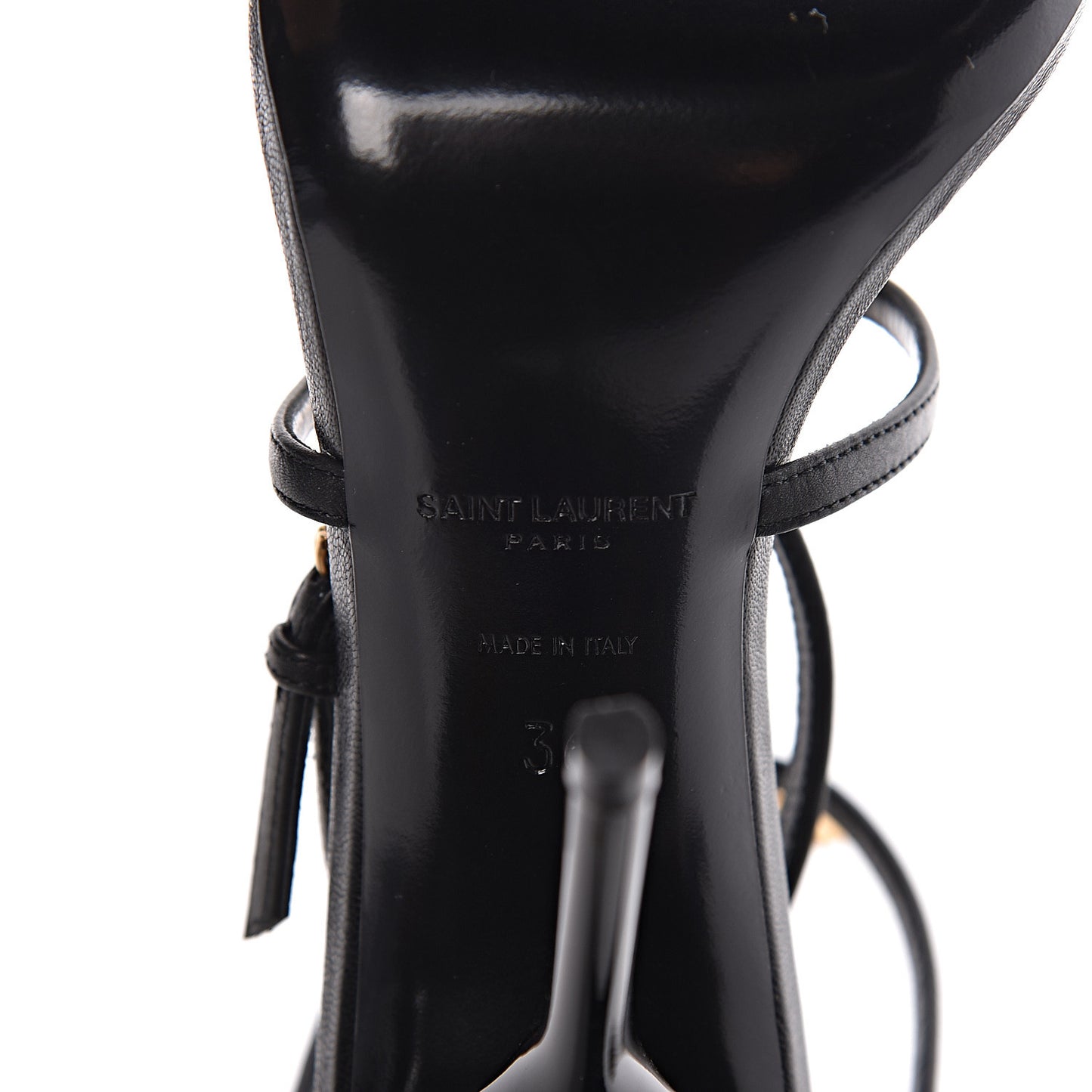 Calfskin Cassandra Palm Logo 110 Ankle Strap Sandals 36 Black
