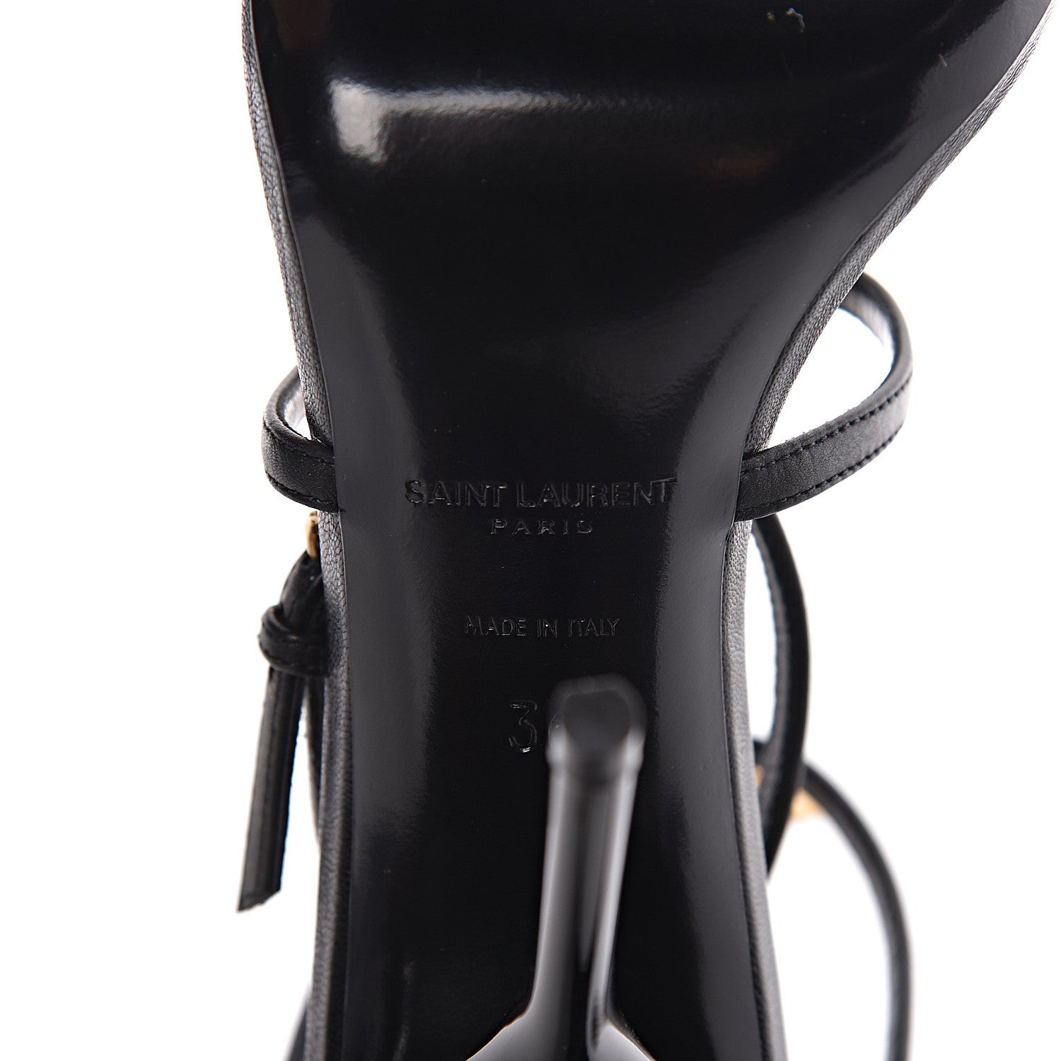 Saint Laurent Calfskin Cassandra Palm Logo 110 Ankle Strap Sandals 36 Black 6 of 8