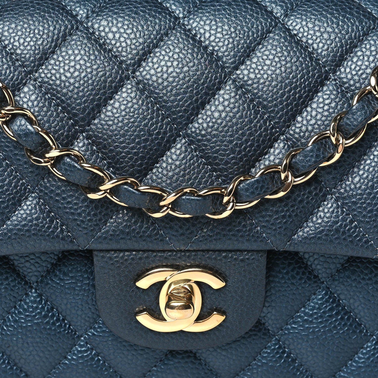 Chanel Iridescent Caviar Quilted Small Double Flap Dark Blue 8 of 10