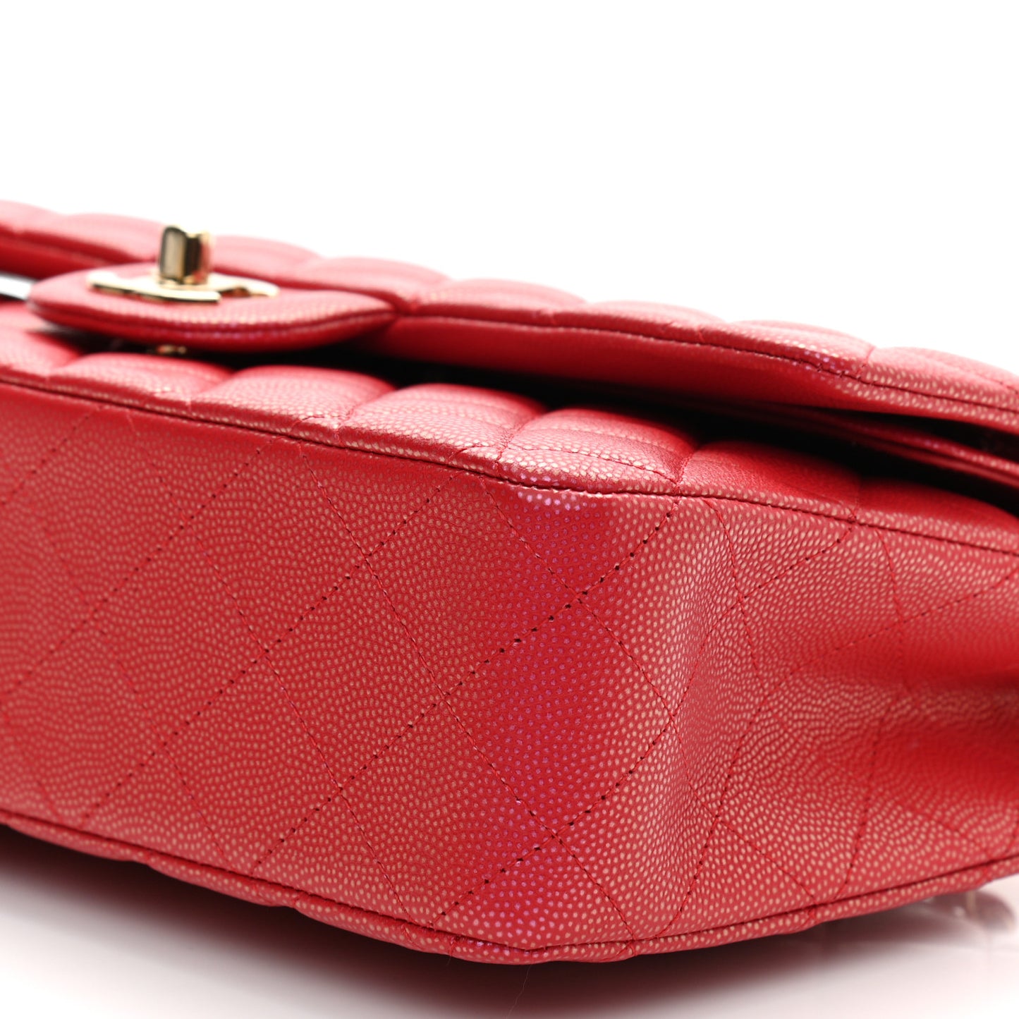Iridescent Caviar Quilted Medium Double Flap Red