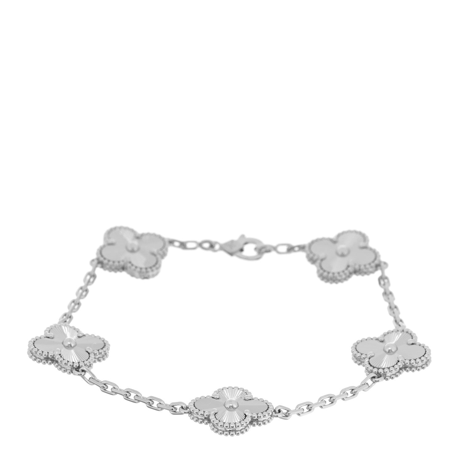 Van Cleef & Arpels 18K White Gold 5 Motifs Guilloche Vintage Alhambra Bracelet 1 of 4