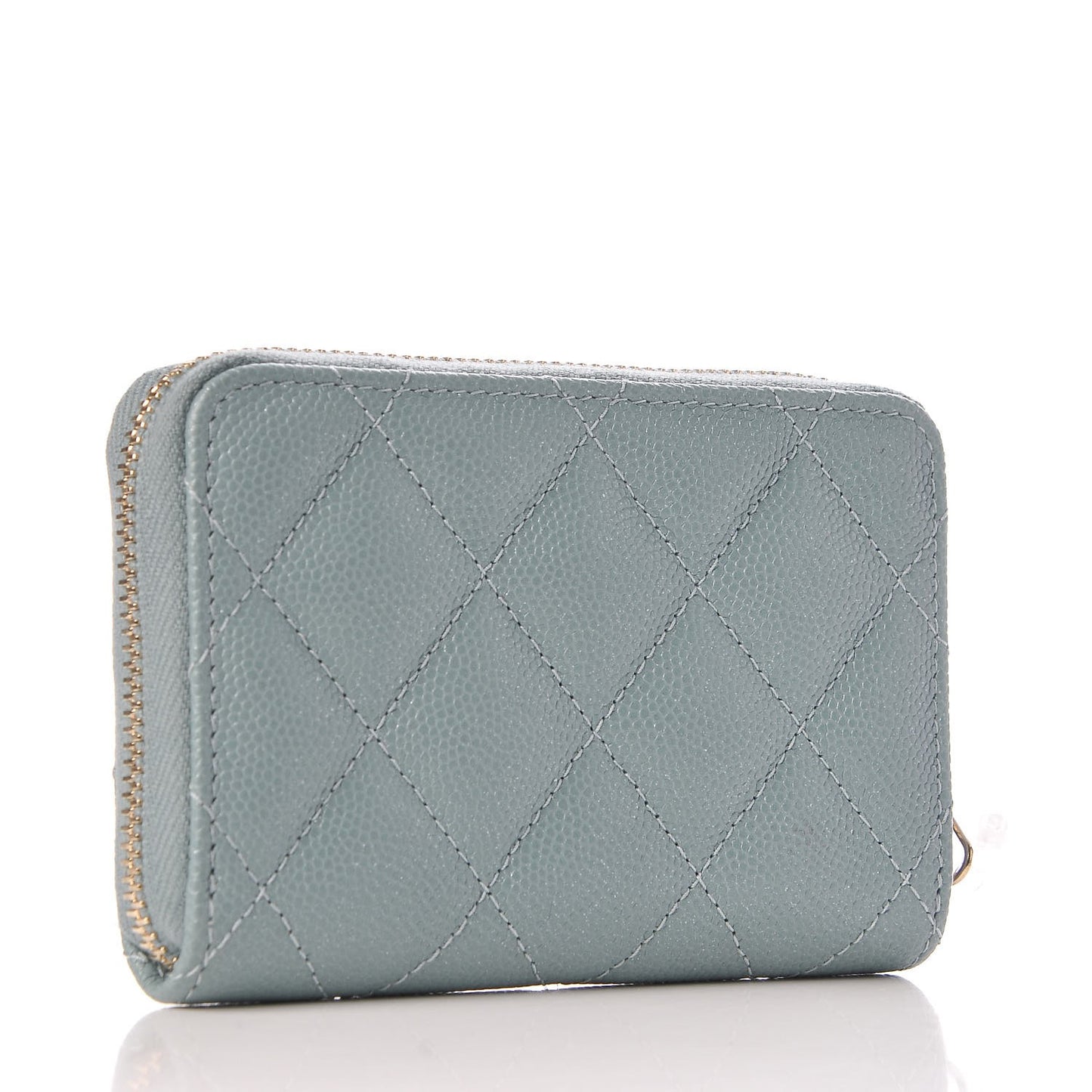 Iridescent Caviar Quilted Zip Coin Purse Light Blue