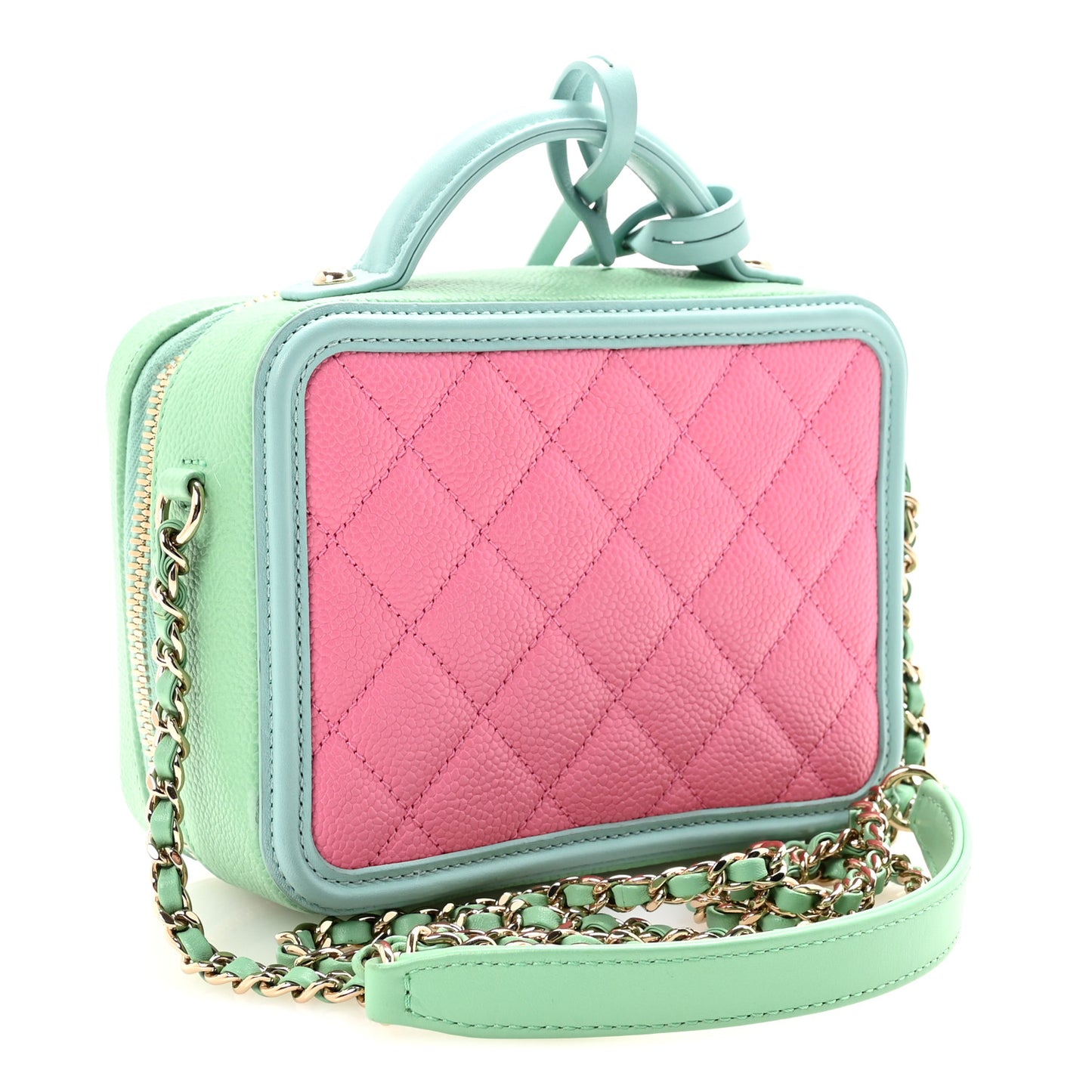 Caviar Quilted Small CC Filigree Vanity Case Pink Green Blue