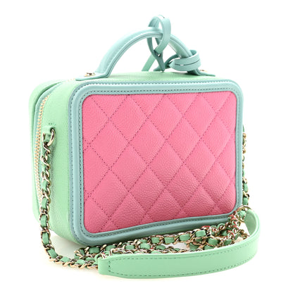 Chanel Caviar Quilted Small CC Filigree Vanity Case Pink Green Blue 3 of 10
