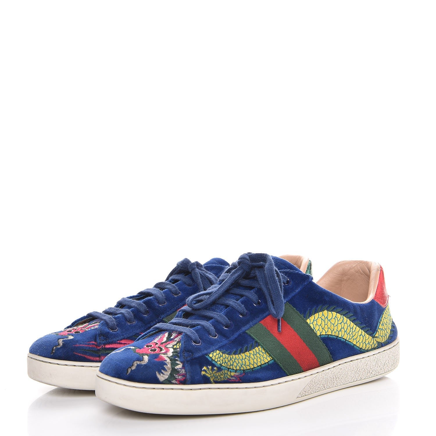 Gucci Velvet Web Dragon Embroidered Mens Ace Sneakers 10.5 Blue 3 of 10