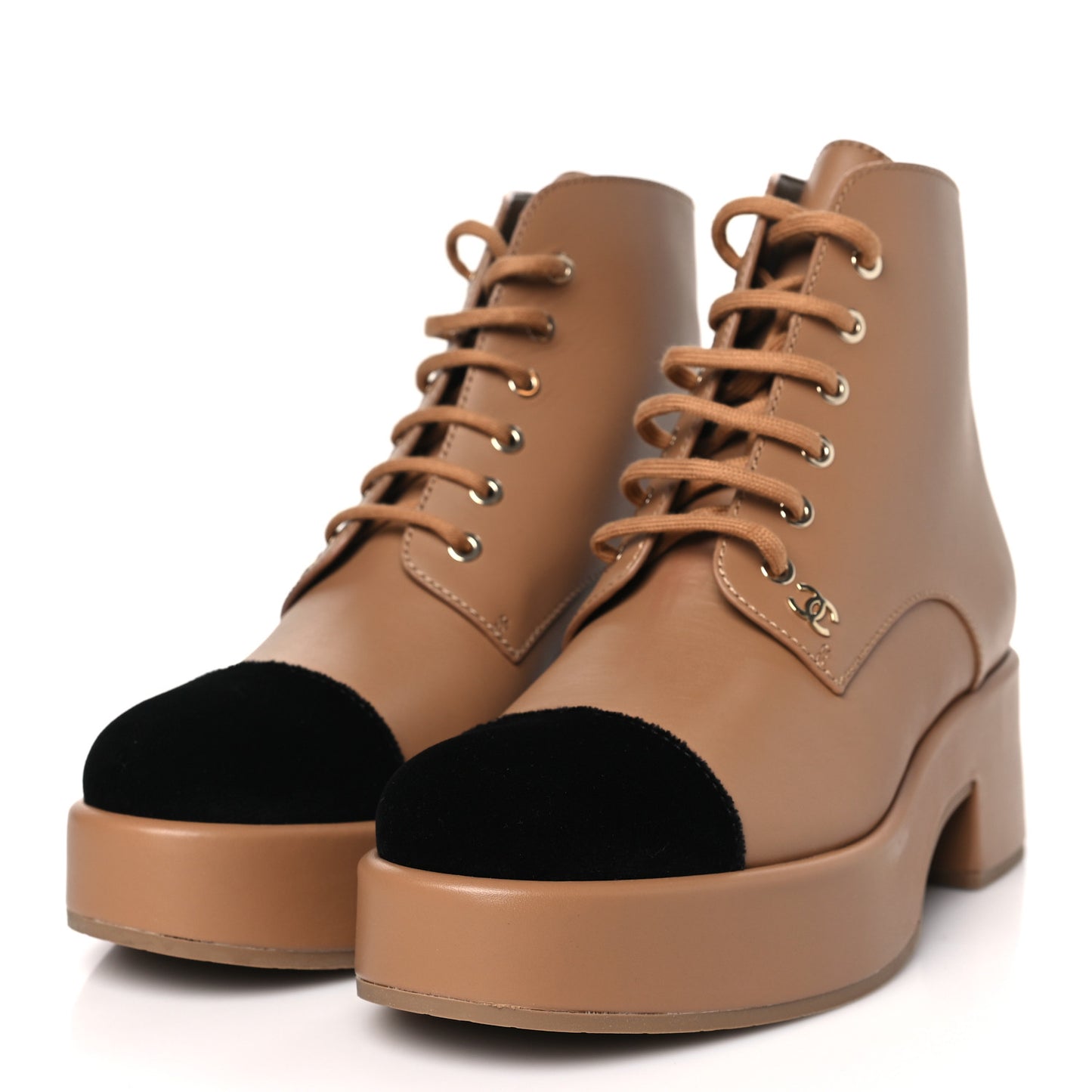Calfskin Velvet CC Cap Toe Boots 40 Beige Black