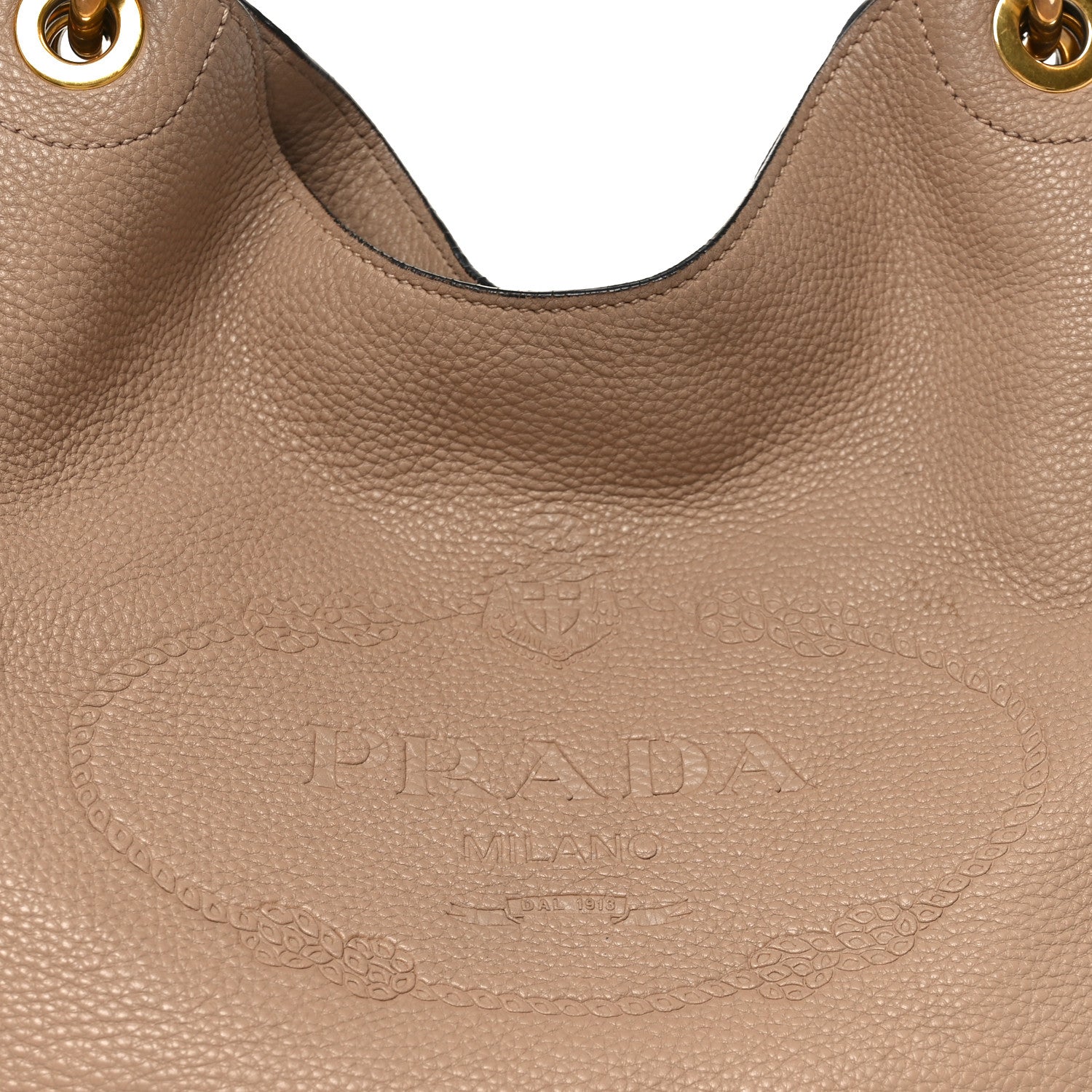 Prada Vitello Phenix Embossed Logo Hobo Caramel 7 of 10