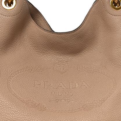 Prada Vitello Phenix Embossed Logo Hobo Caramel 7 of 10