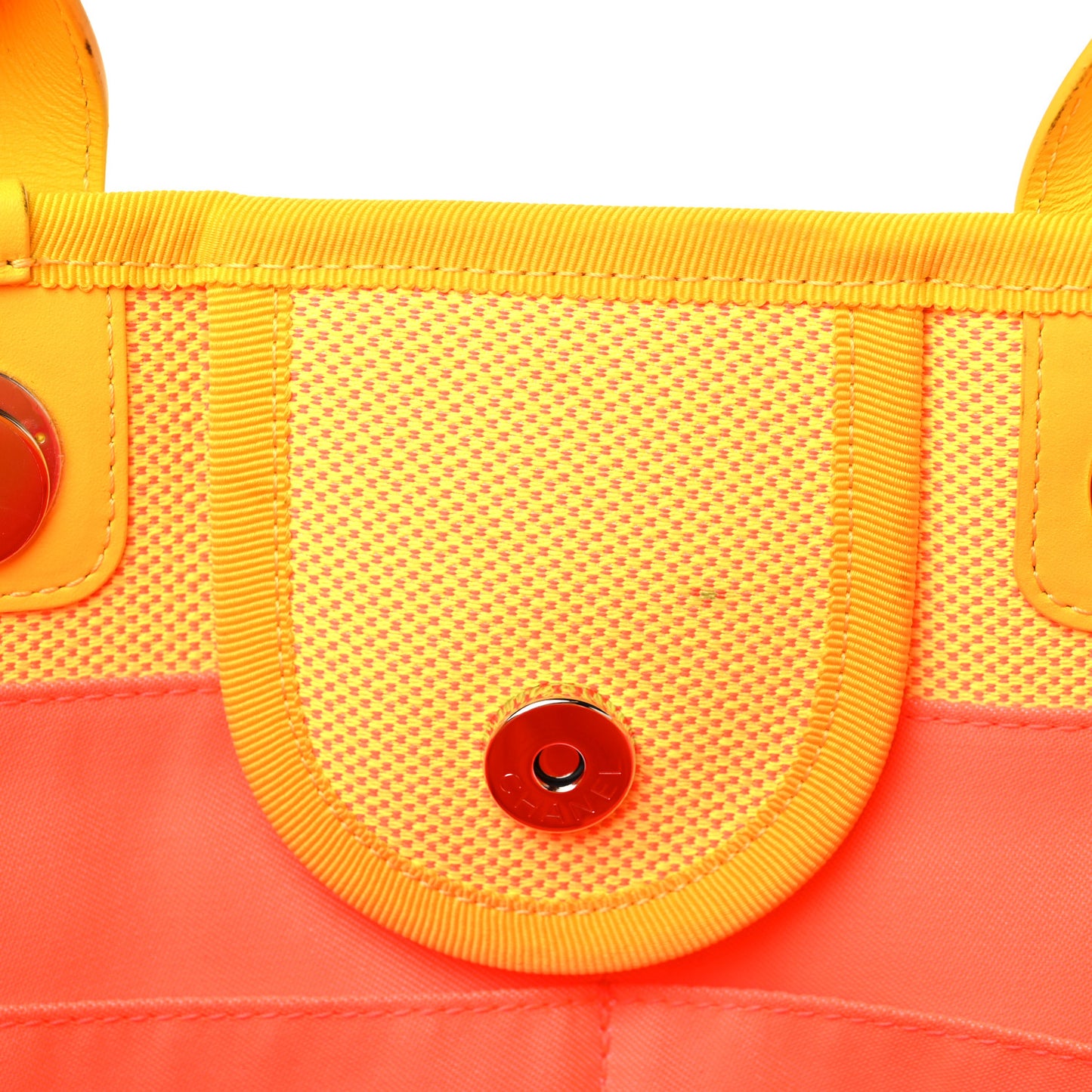 Mixed Fibers Calfskin Deauville Medium Tote Yellow Orange
