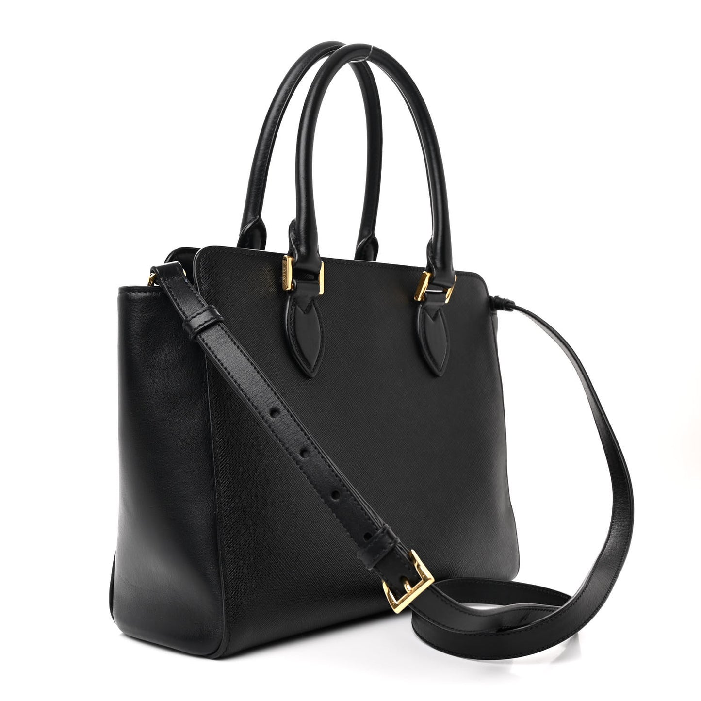 Saffiano Soft Calfskin Small Zippered Tote Black