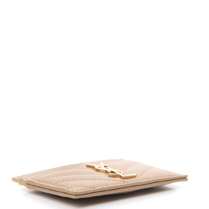Saint Laurent Grain De Poudre Matelasse Chevron Monogram Credit Card Case Cork 3 of 7