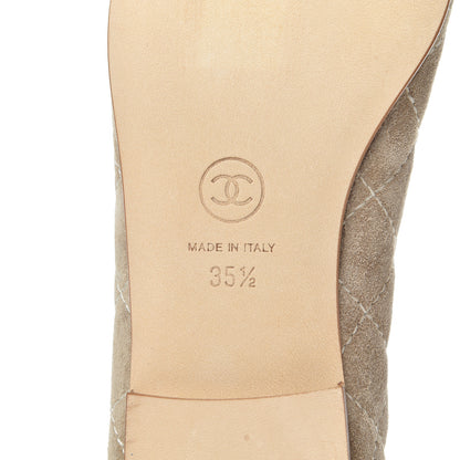 Chanel Suede Calfskin Quilted Cap Toe CC Ballerina Flats 35.5 Beige 7 of 9
