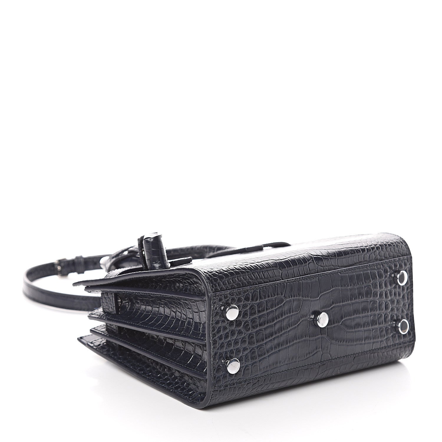 Saint Laurent Calfskin Crocodile Embossed Nano Sac De Jour Navy 3 of 7