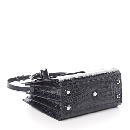 Saint Laurent Calfskin Crocodile Embossed Nano Sac De Jour Navy 3 of 7