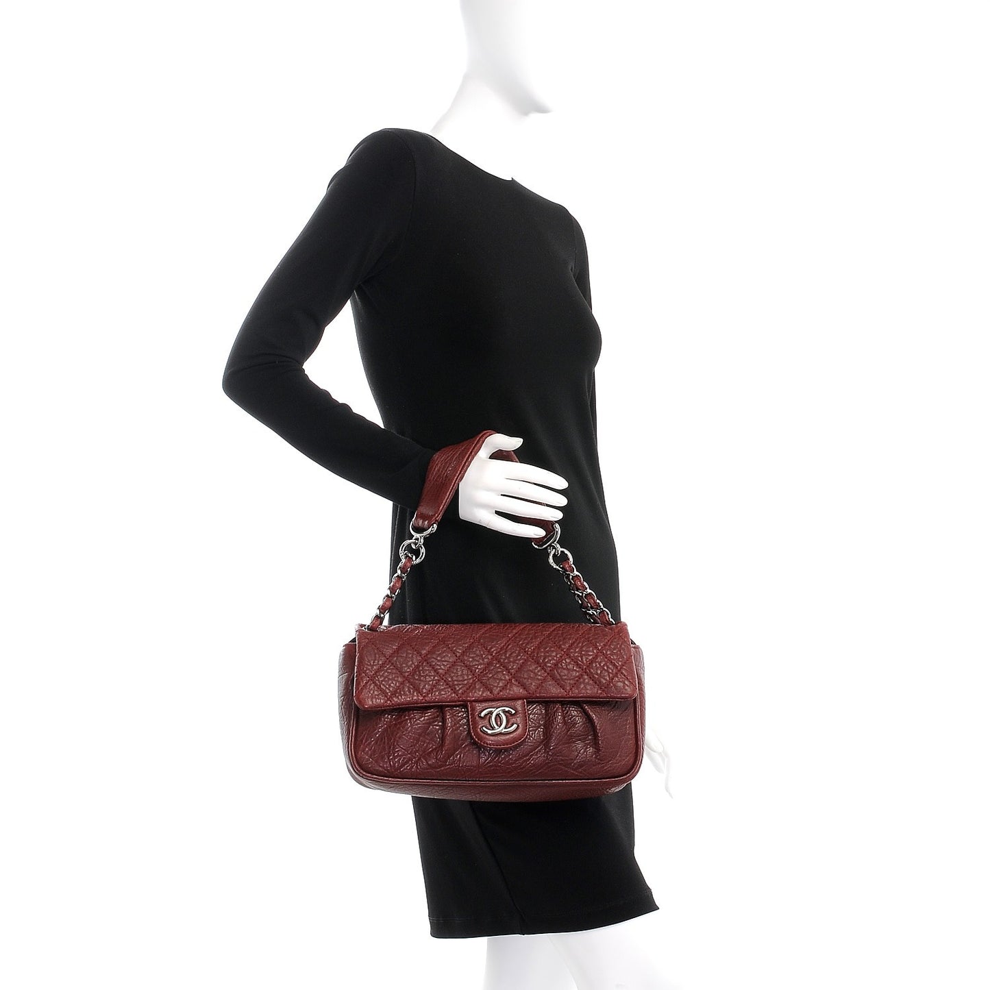 Distressed Lambskin Quilted Flap Bordeaux