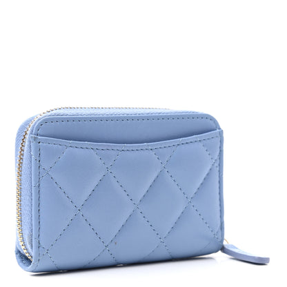 Chanel Lambskin Quilted Zip Around Coin Purse Wallet Light Blue 3 of 7