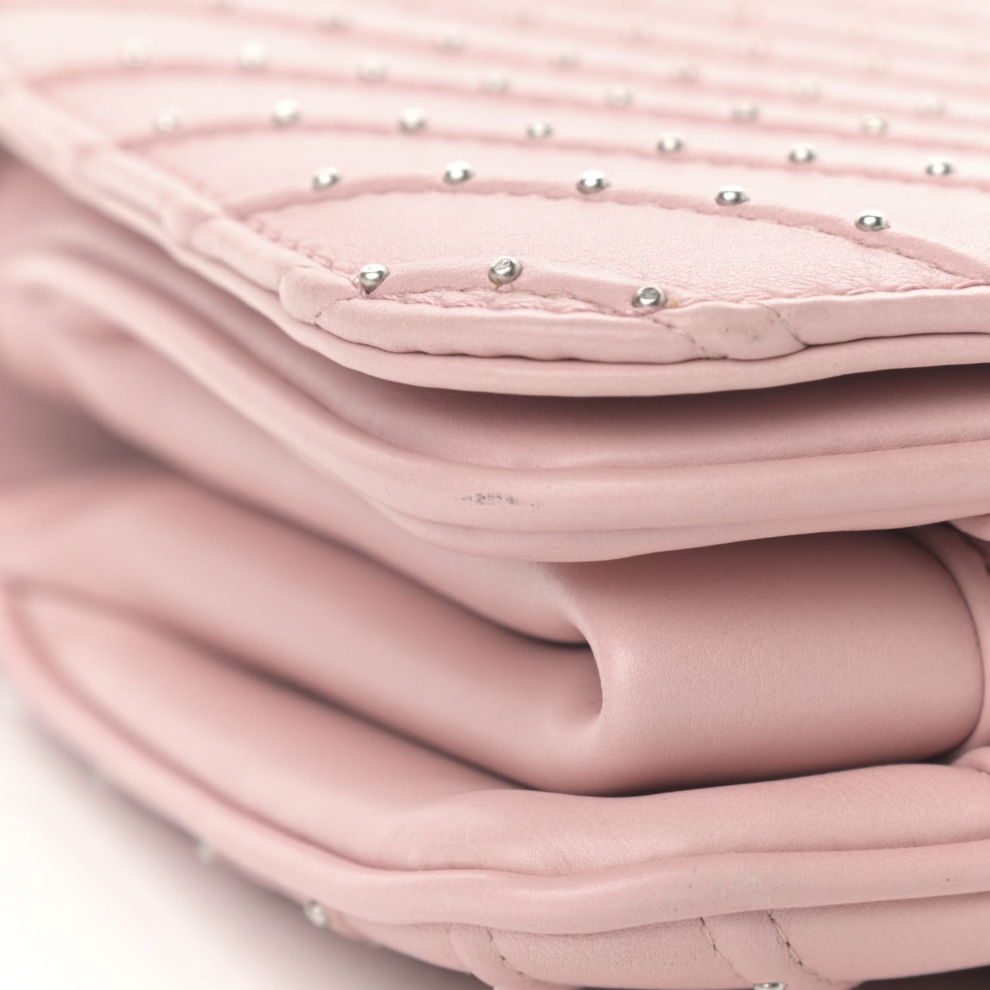 Calfskin Studded Chevron Quilted Flap Pink