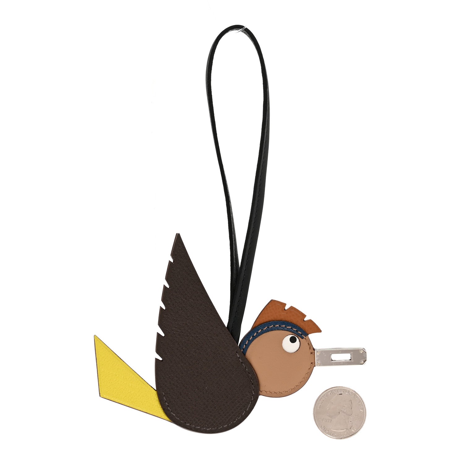 Hermes Epsom Swift Chevre Mysore Birdy Bag Charm Jaune Ambre Black Biscuit 2 of 5