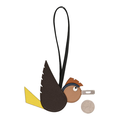 Hermes Epsom Swift Chevre Mysore Birdy Bag Charm Jaune Ambre Black Biscuit 2 of 5