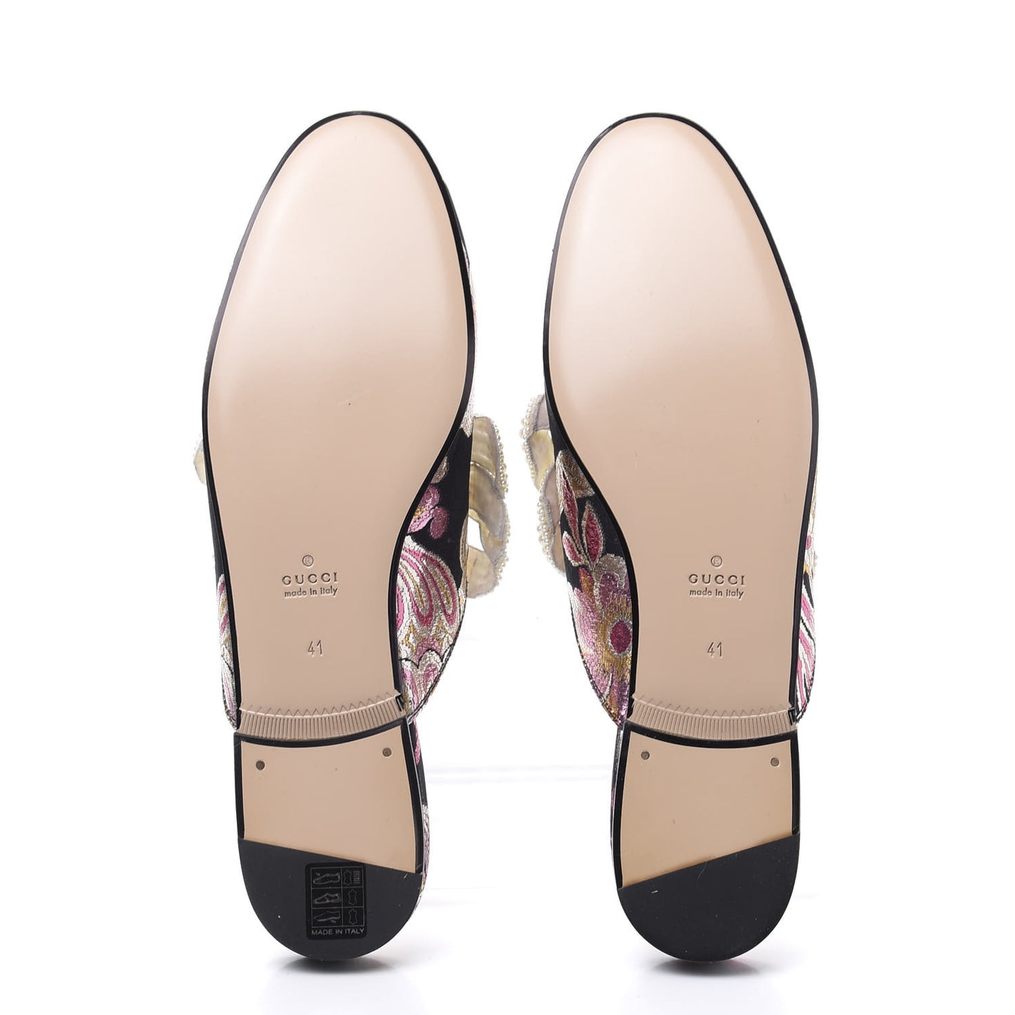 Iridescent Brocade Pearl Bow Womens Princetown Slippers 41 Black Pink