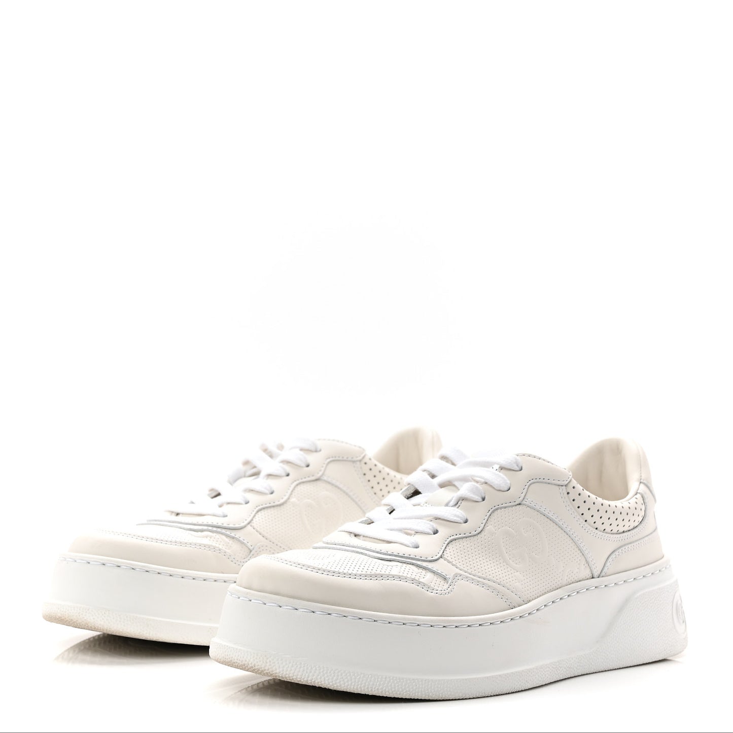 Calfskin GG Tennis Embossed Perforated Womens Platform 55mm Sneakers 39 Great White