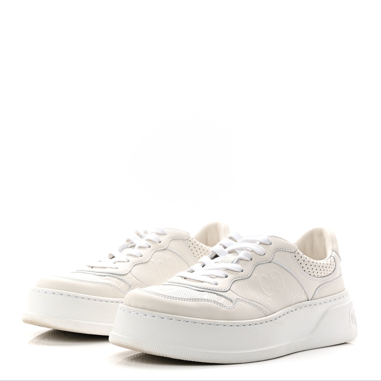 Gucci Calfskin GG Tennis Embossed Perforated Womens Platform 55mm Sneakers 39 Great White 3 of 9