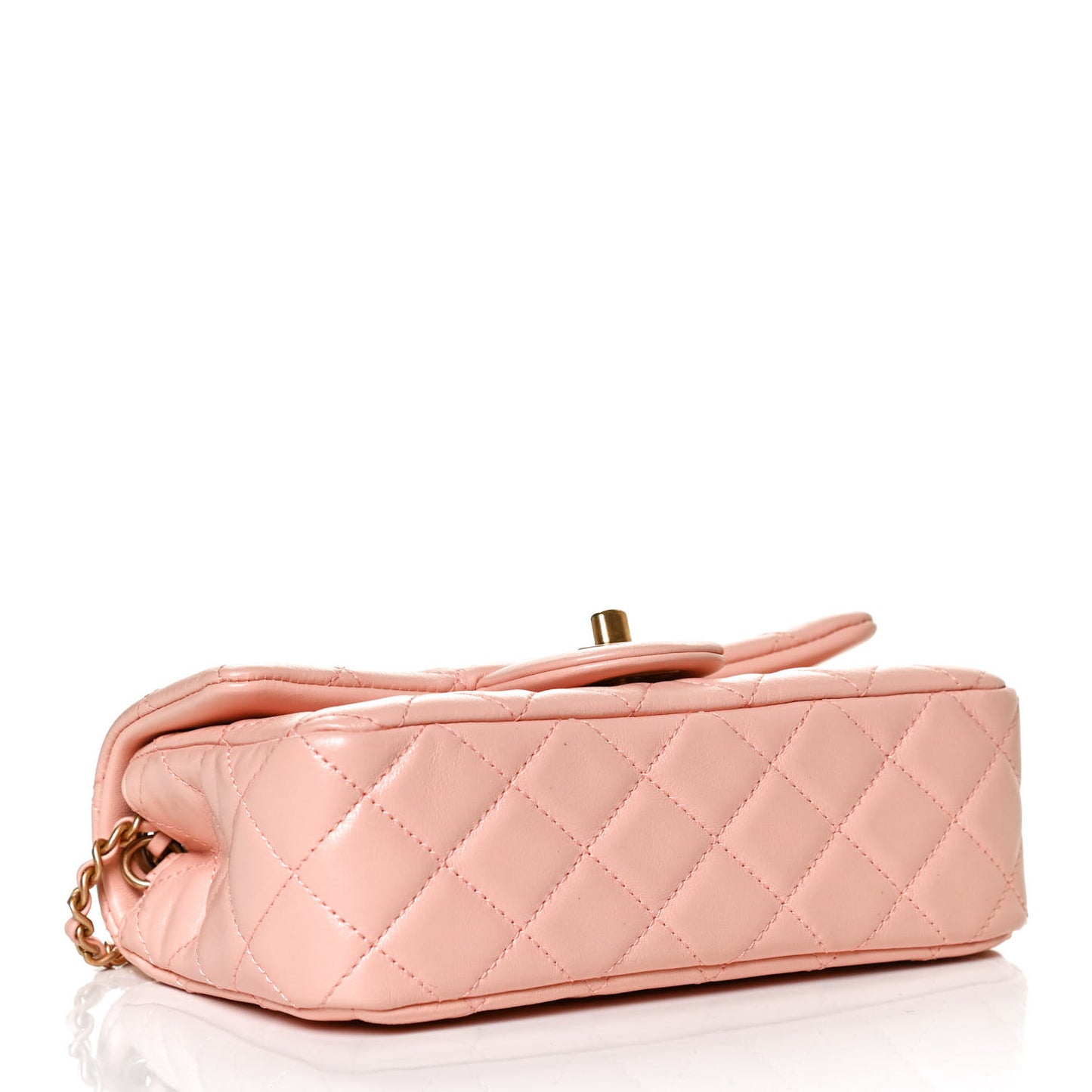 Lambskin Quilted Mini Rectangular Pearl Crush Flap Light Pink