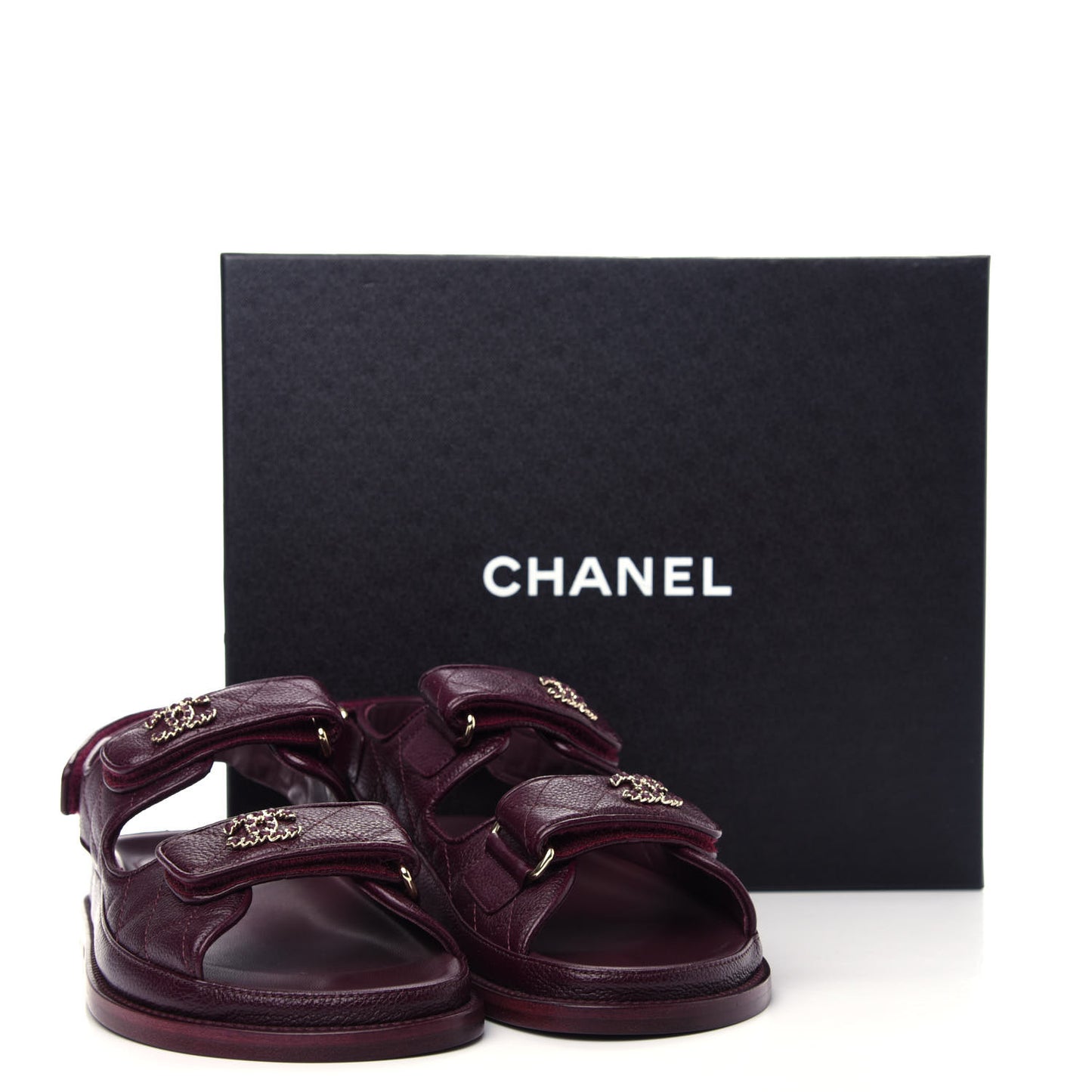 Grained Calfskin Velcro Dad Sandals 37 Maroon