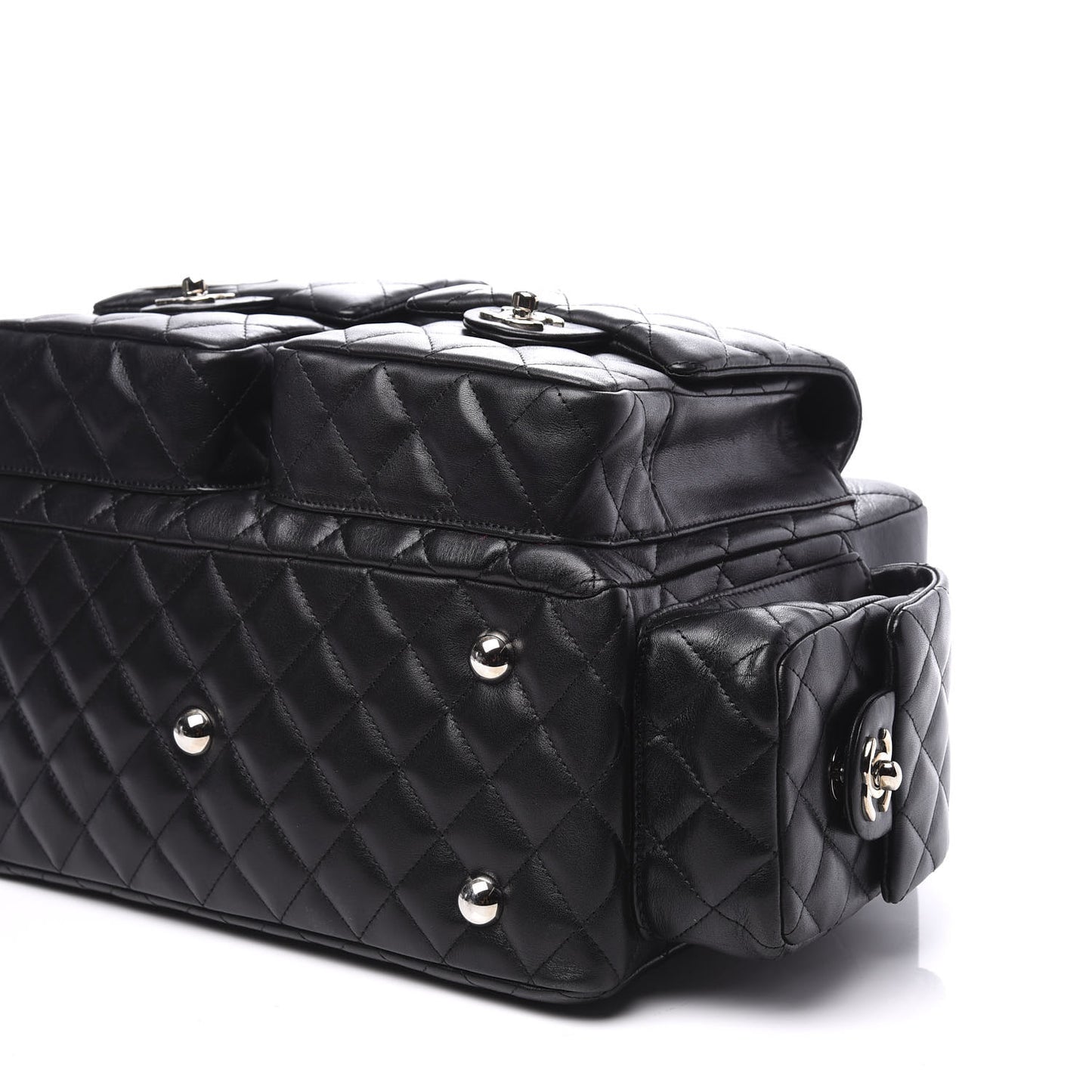 Calfskin Quilted Large Cambon Multipocket Reporter Black White