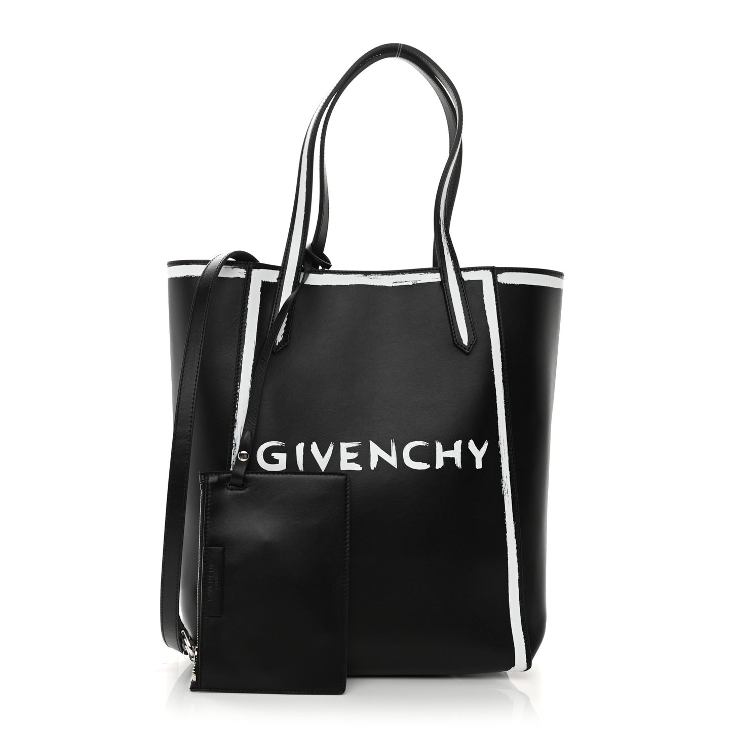 Calfskin Logo Print Stargate Shopper Tote Black