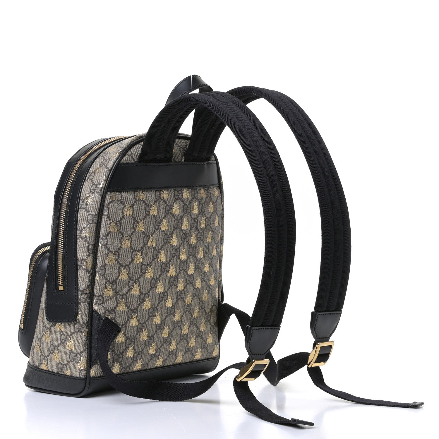 Gucci GG Supreme Monogram Bees Print Small Day Backpack Beige Oro Black 2 of 4
