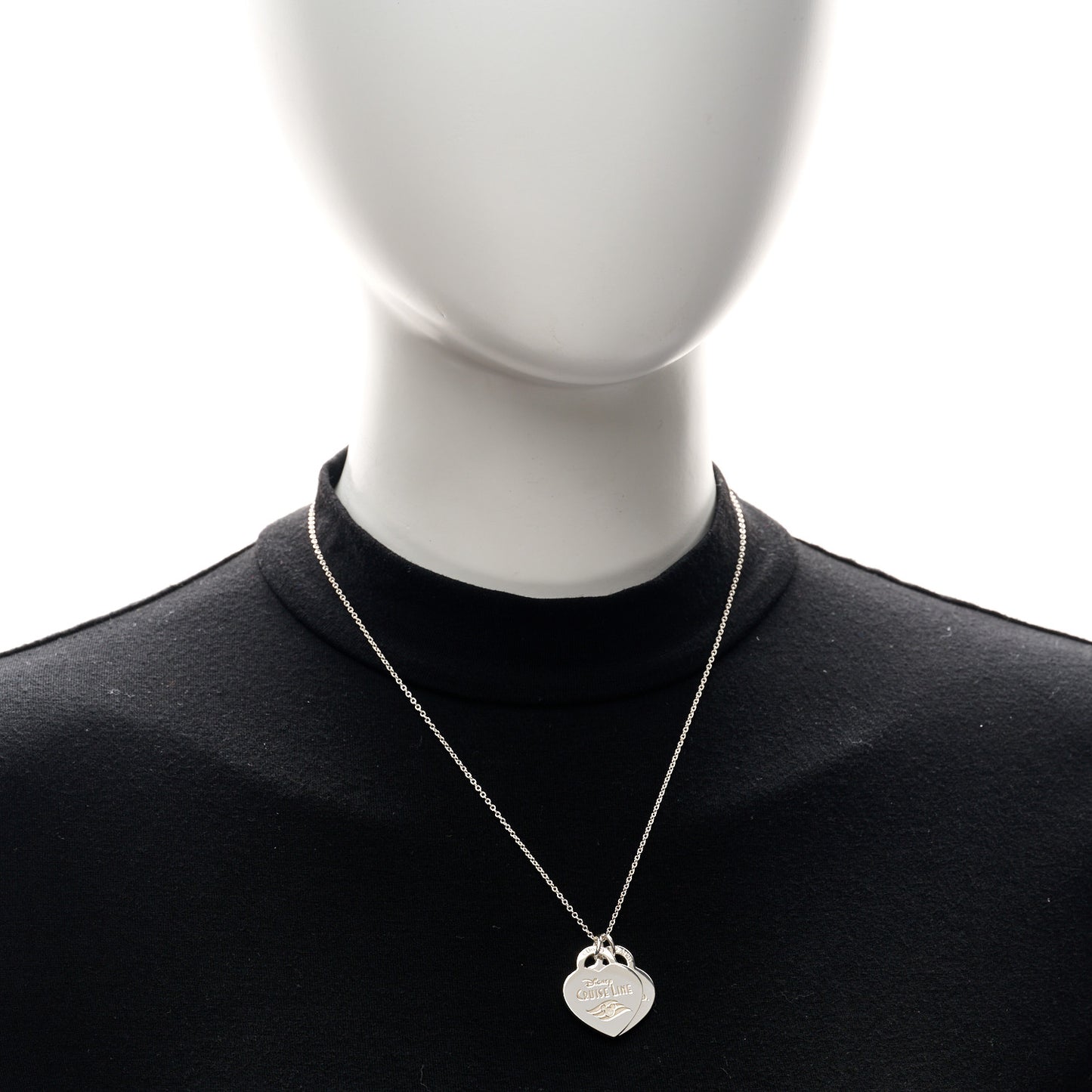 Sterling Silver Disney Cruise Line Double Heart Tag Pendant Necklace