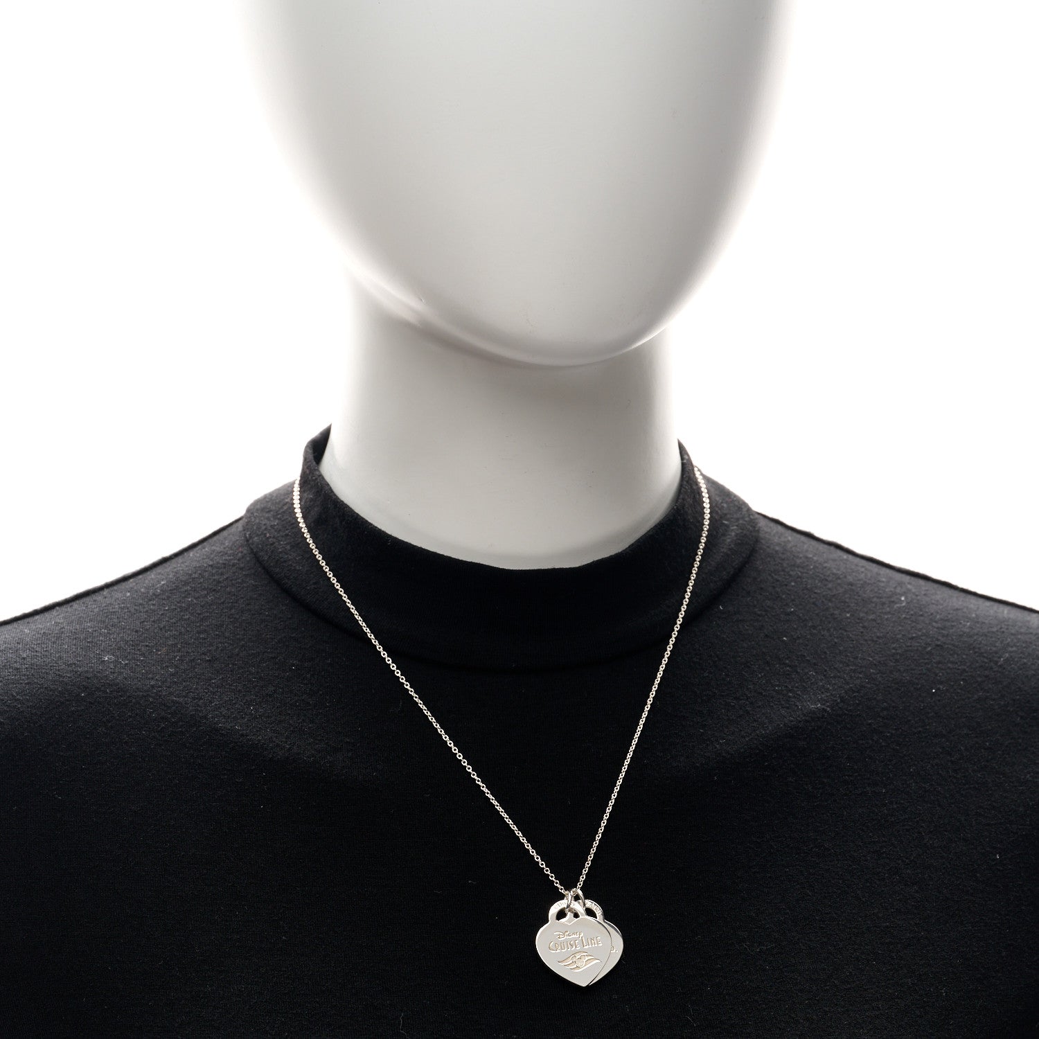 Tiffany Sterling Silver Disney Cruise Line Double Heart Tag Pendant Necklace 2 of 5