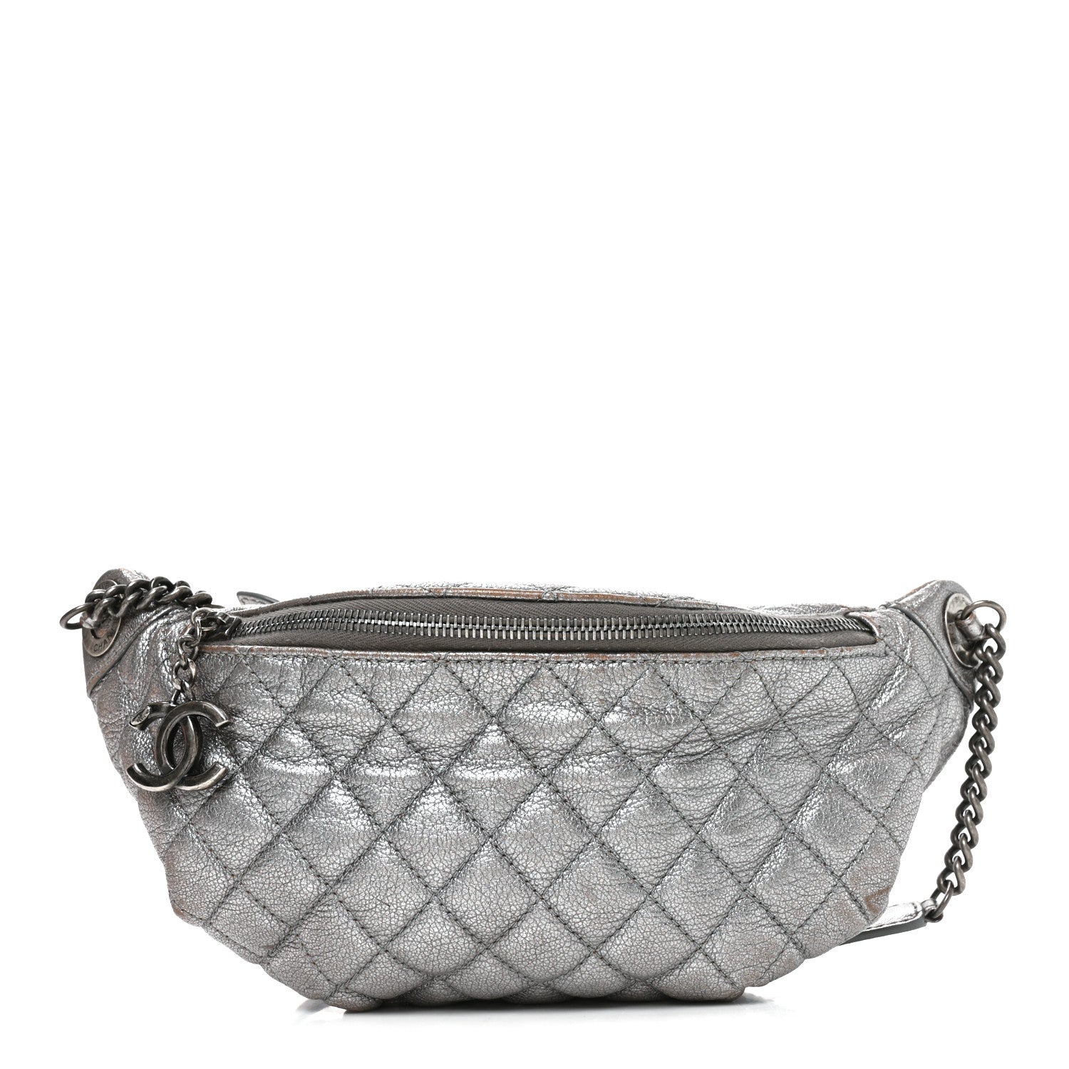 Chanel Metallic Goatskin Quilted Banane Waist Bag Fanny Pack Silver 1 of 9